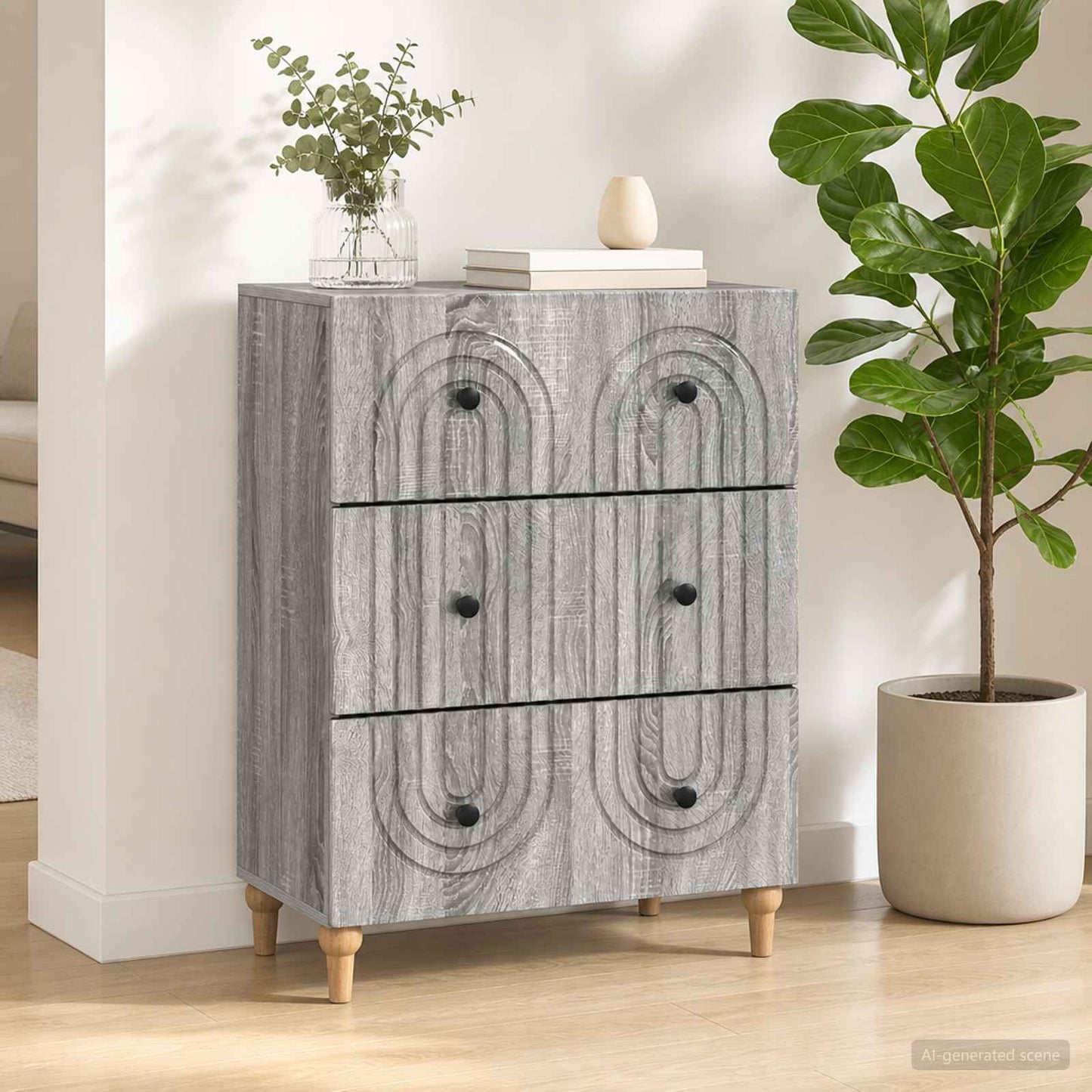 vidaXL Ντουλάπι με Συρτάρια Γκρι Sonoma 66 x 34,5 x 90 εκ
