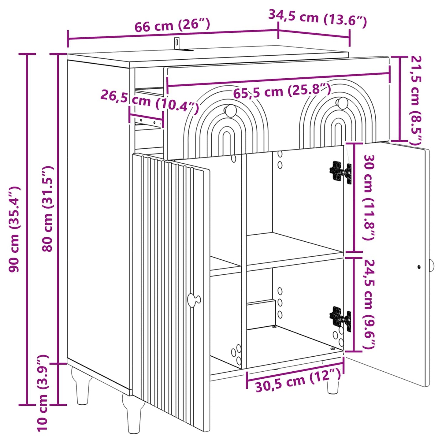 vidaXL Πλαϊνό γραφείο με συρτάρι Artisan Δρυς 66 x 34,5 x 90 εκ