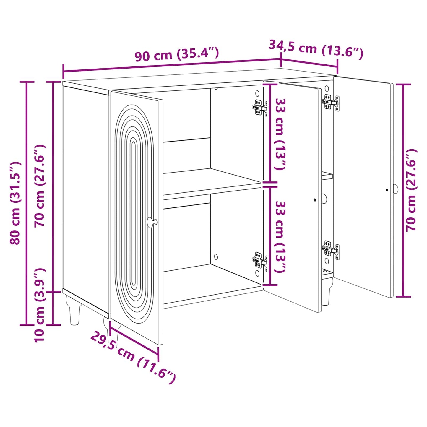 vidaXL Πλαϊνό γραφείο Μαύρο 89 x 34,5 x 80 εκ Επεξεργασμένο Ξύλο
