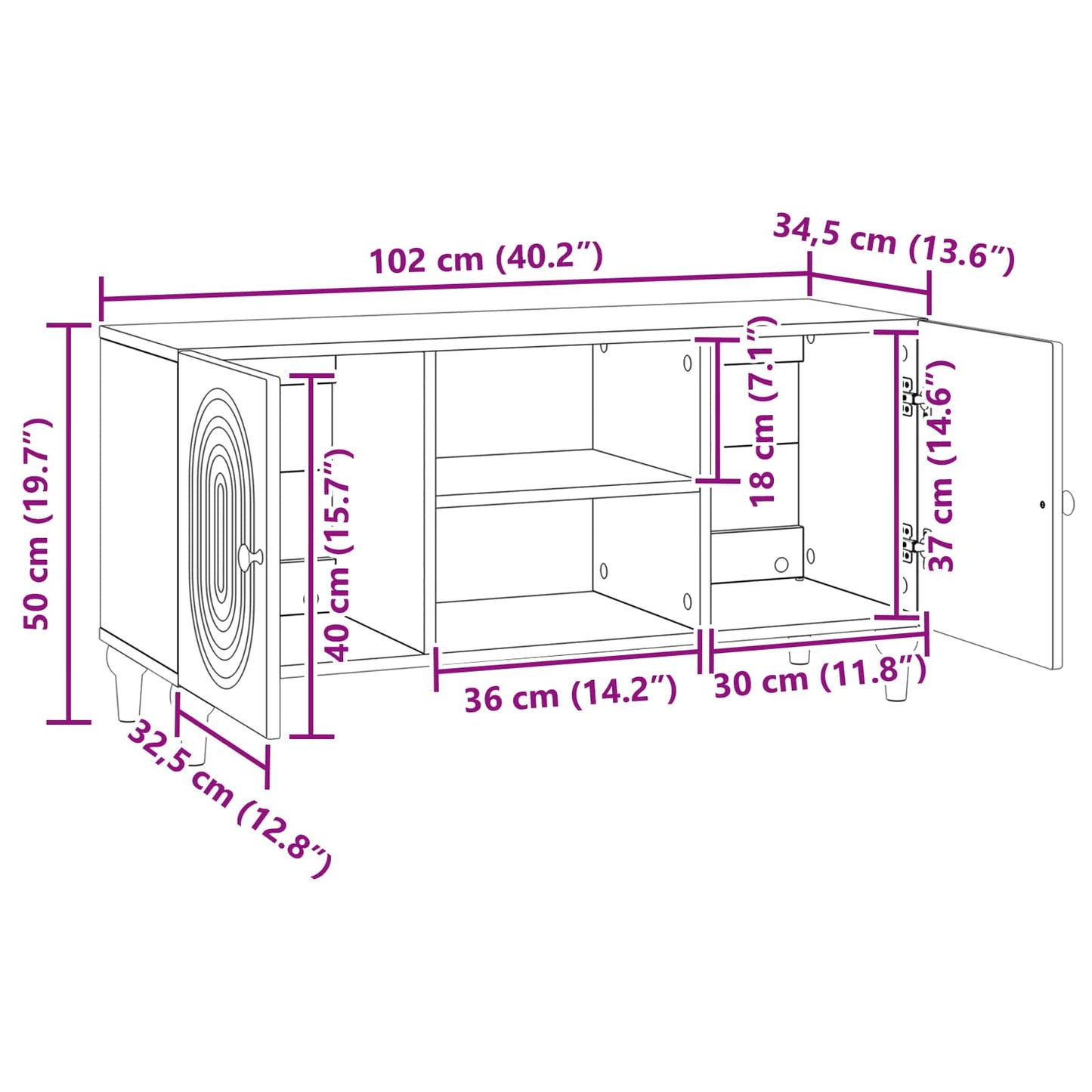 vidaXL Ντουλάπι TV Λευκό 102 x 34,5 x 50 εκ. Επεξεργασμένο Ξύλο
