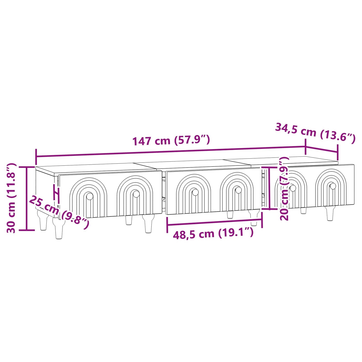 vidaXL Ντουλάπι TV Λευκό 147 x 34,5 x 30 εκ Επεξεργασμένο Ξύλο