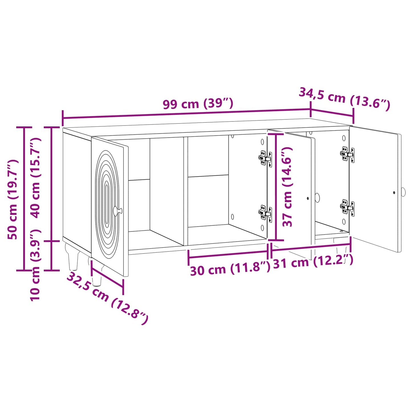 vidaXL Ντουλάπι TV Artisan Δρυς 99 x 34,5 x 50 εκ. Επεξεργασμένο Ξύλο