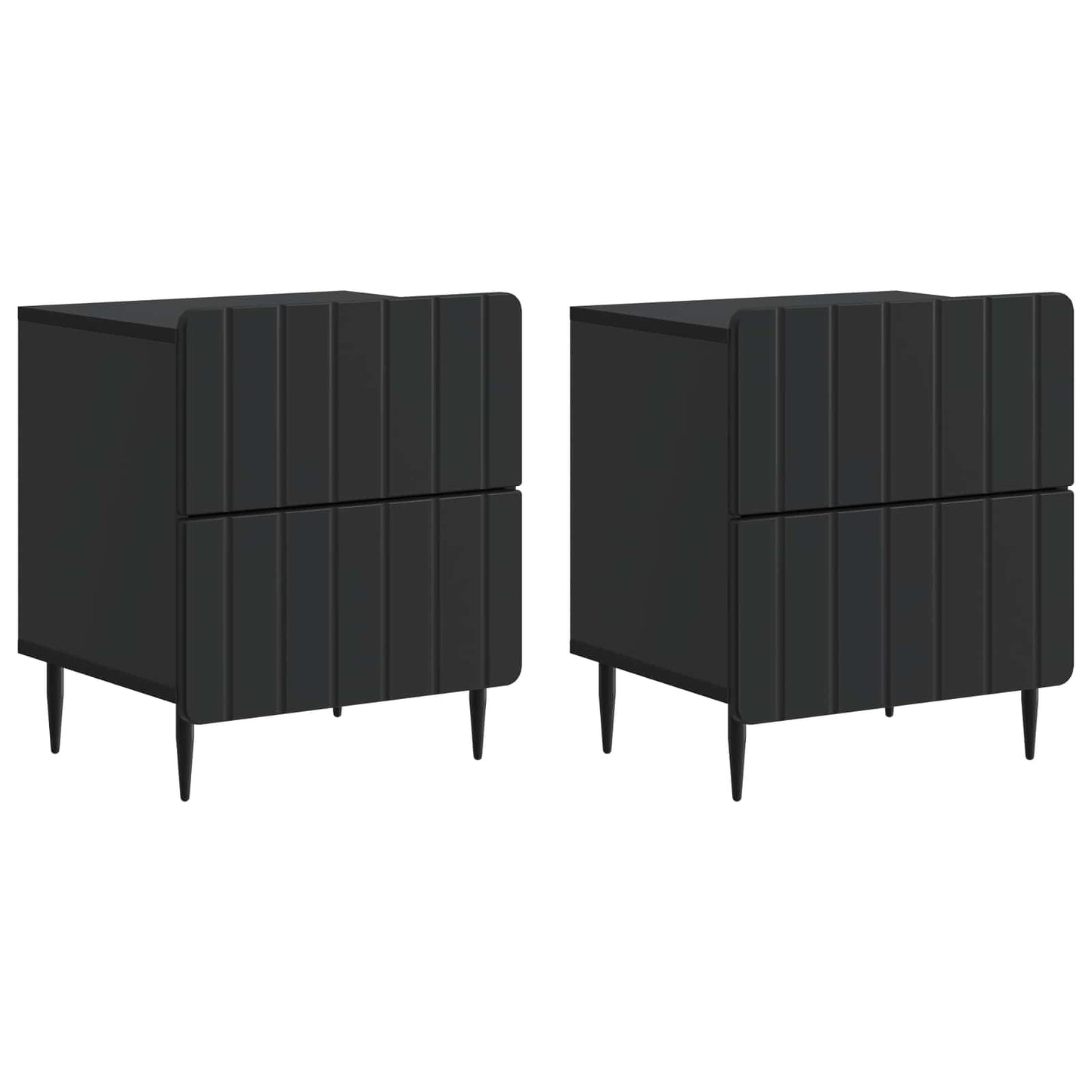 vidaXL Κομοδίνο 2 τμχ. Μαύρο 43 x 34,5 x 49,5 εκ Επεξεργασμένο Ξύλο