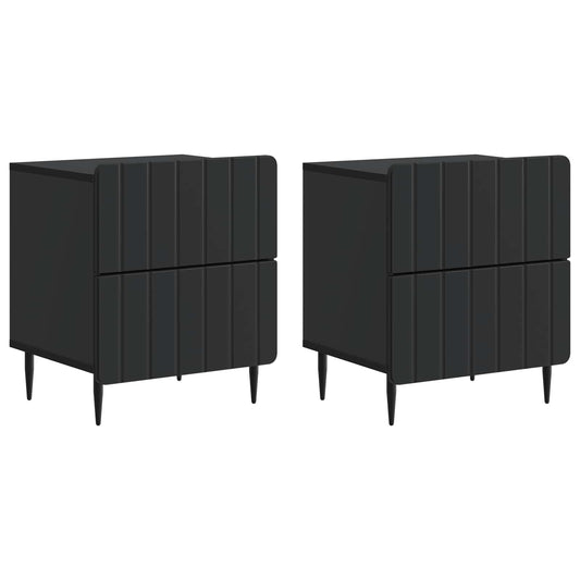 vidaXL Κομοδίνο 2 τμχ. Μαύρο 43 x 34,5 x 49,5 εκ Επεξεργασμένο Ξύλο