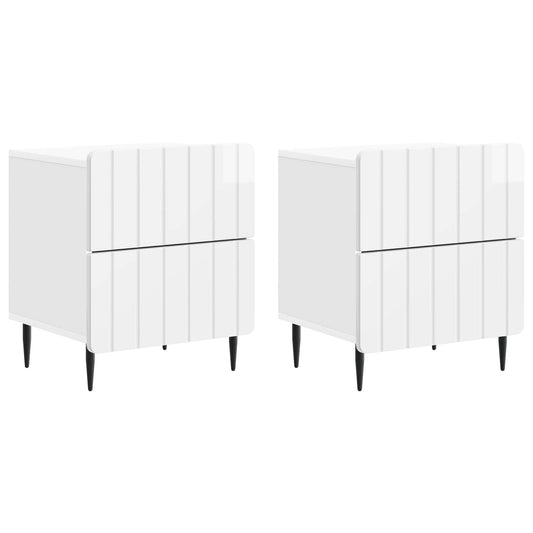vidaXL Κομοδίνο 2 τμχ. Γυαλιστερό Λευκό 43 x 34,5 x 49,5 εκ