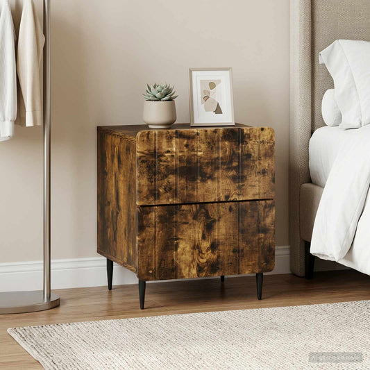 vidaXL Κομοδίνο 2 τμχ. Καπνισμένο Ξύλο Δρυός 43 x 34,5 x 49,5 εκ