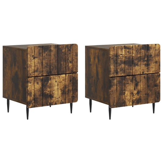 vidaXL Κομοδίνο 2 τμχ. Καπνισμένο Ξύλο Δρυός 43 x 34,5 x 49,5 εκ
