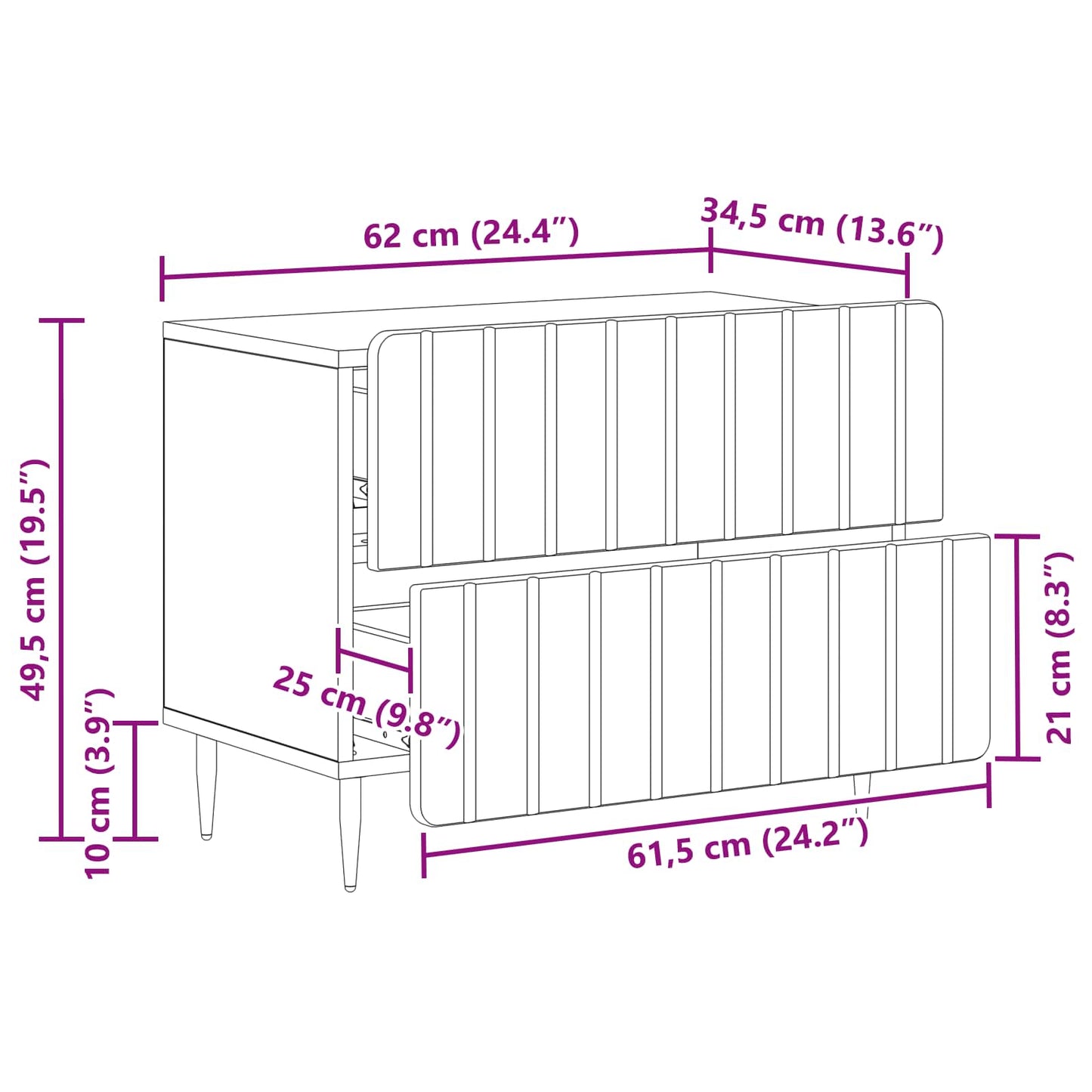 vidaXL Κομοδίνο με συρτάρι Γυαλιστερό Λευκό 62 x 34,5 x 49,5 εκ.