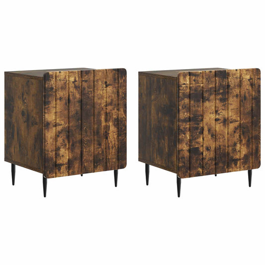vidaXL Κομοδίνο 2 τεμ. Καπνισμένο Ξύλο Δρυός 43 x 34,5 x 52 εκ
