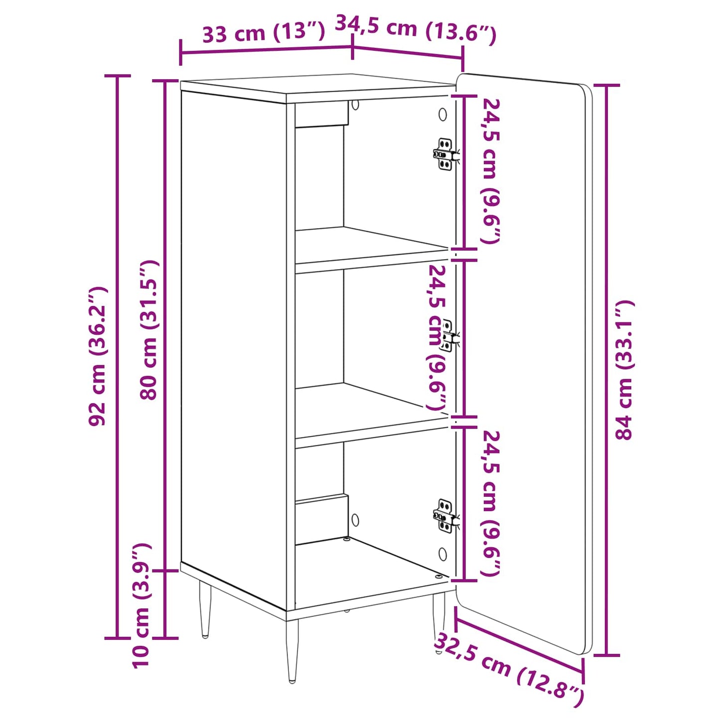 vidaXL Πλαϊνό γραφείο Λευκό 34,5 x 33 x 92 εκ. Επεξεργασμένο Ξύλο
