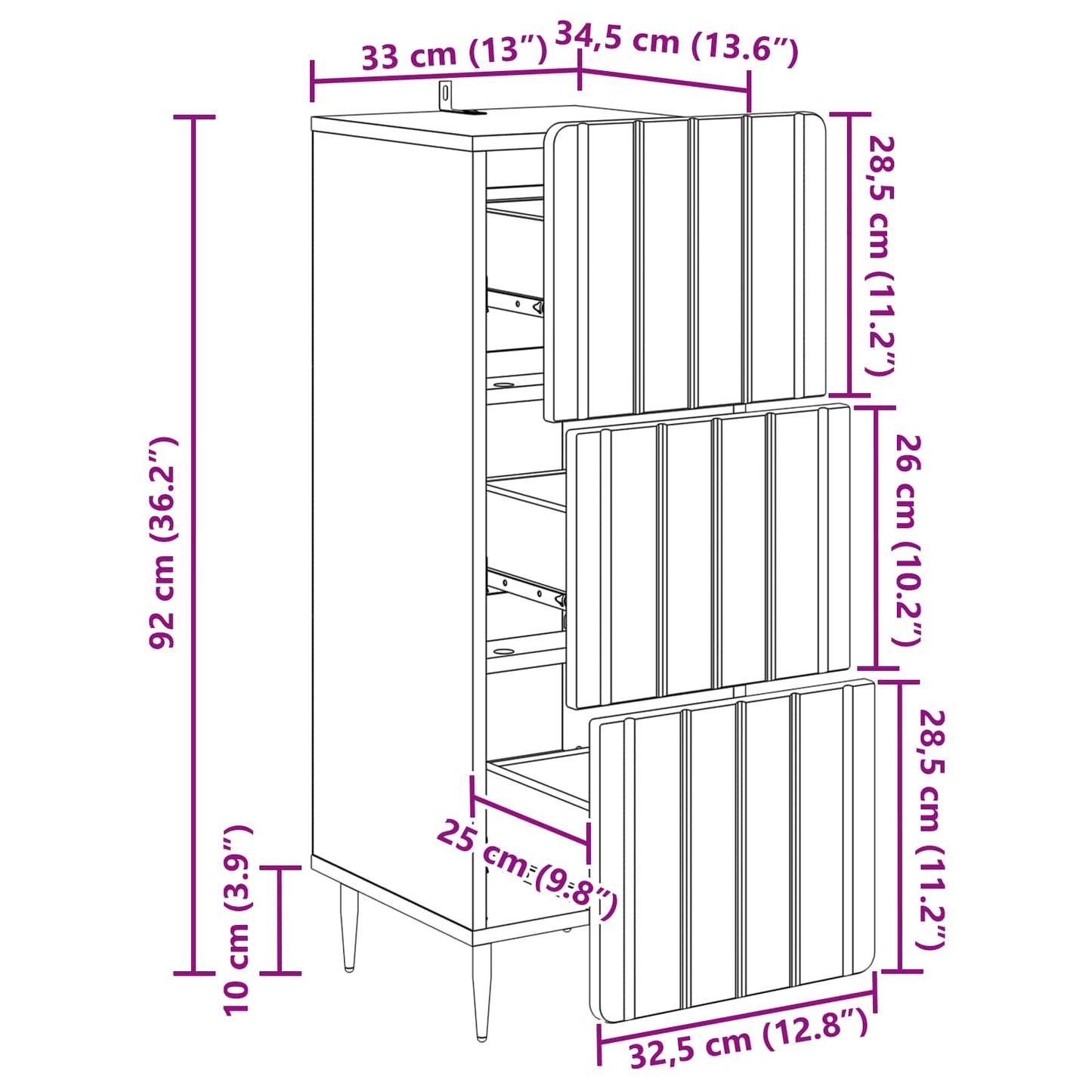 vidaXL Ντουλάπι με Συρτάρια 33 x 34,5 x 92 εκ. Επεξεργασμένο Ξύλο