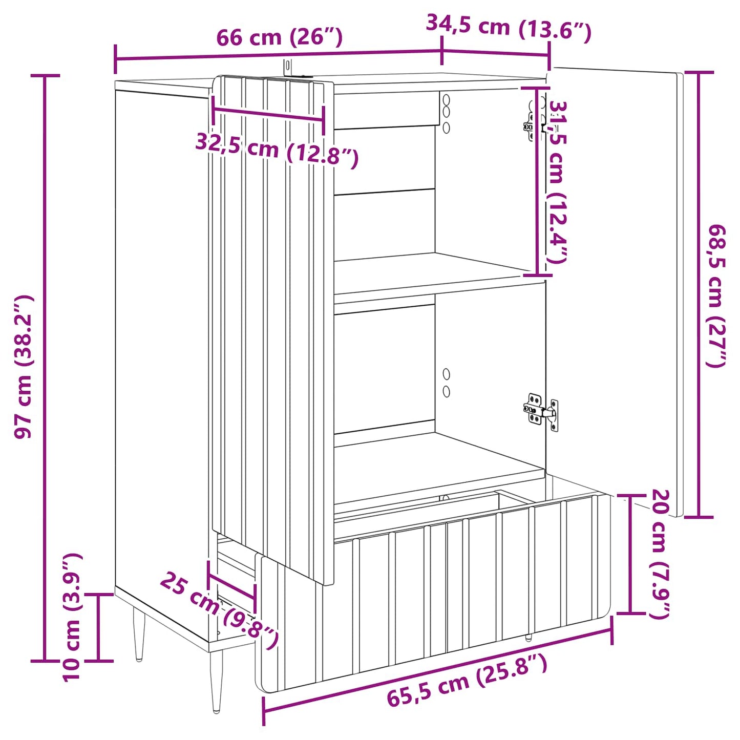 vidaXL Πλαϊνό γραφείο Λευκό 66 x 34,5 x 97 εκ. Επεξεργασμένο Ξύλο