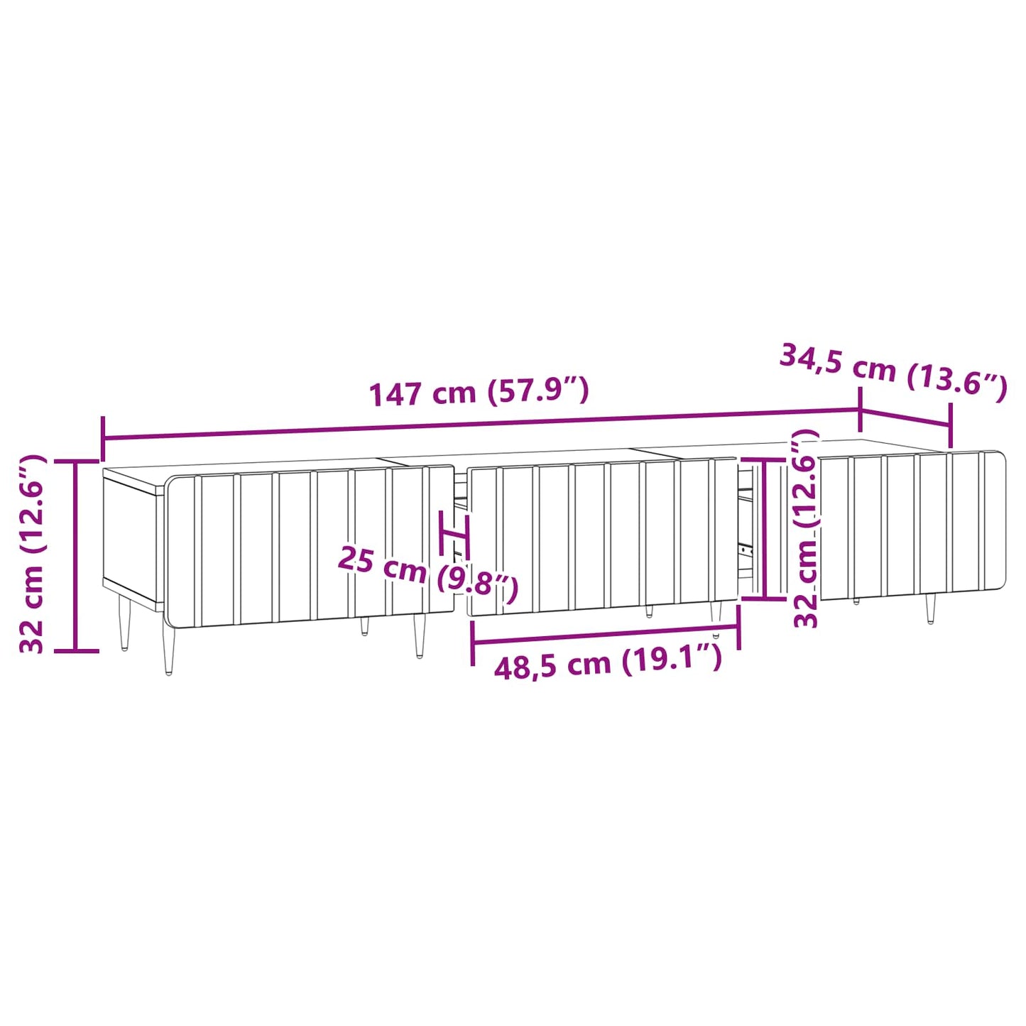 vidaXL Ντουλάπι TV Artisan Δρυς 147 x 34,5 x 32 εκ Επεξεργασμένο Ξύλο