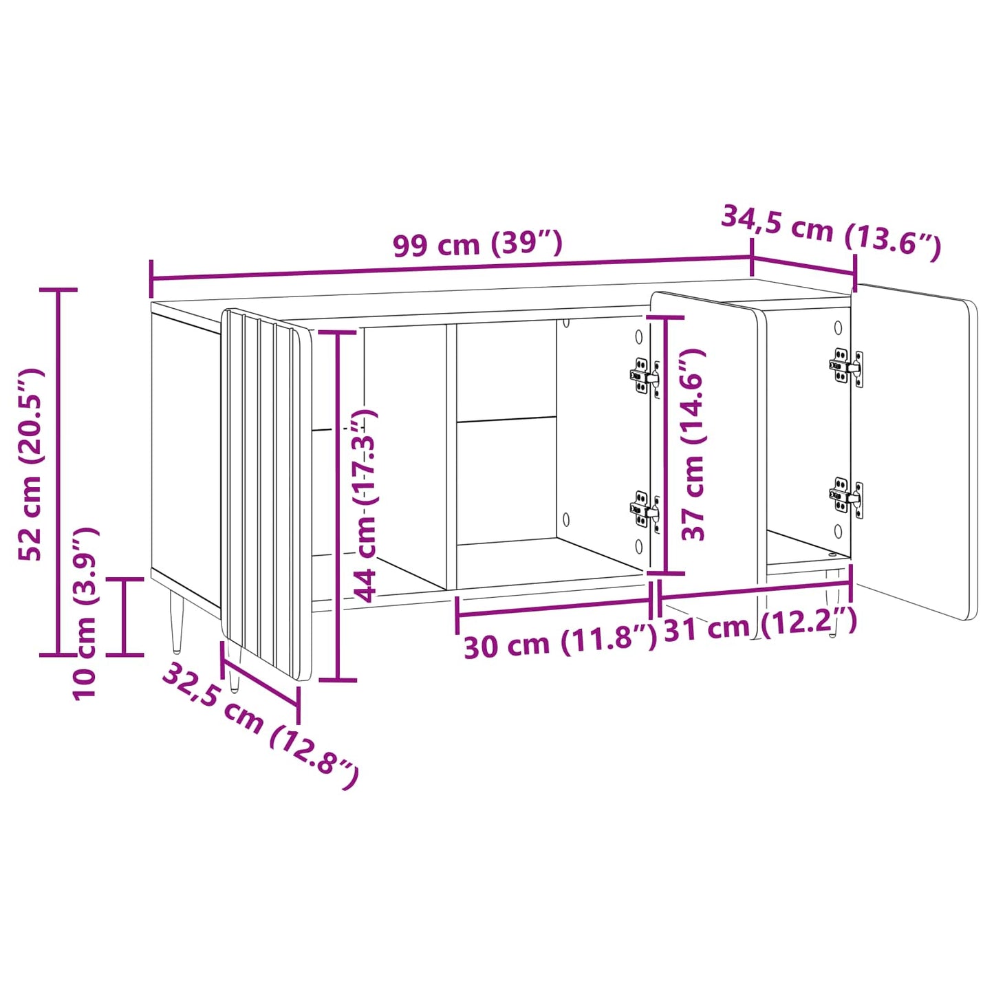 vidaXL Ντουλάπι TV Γκρι Σκυροδέματος 99 x 34,5 x 52 cm