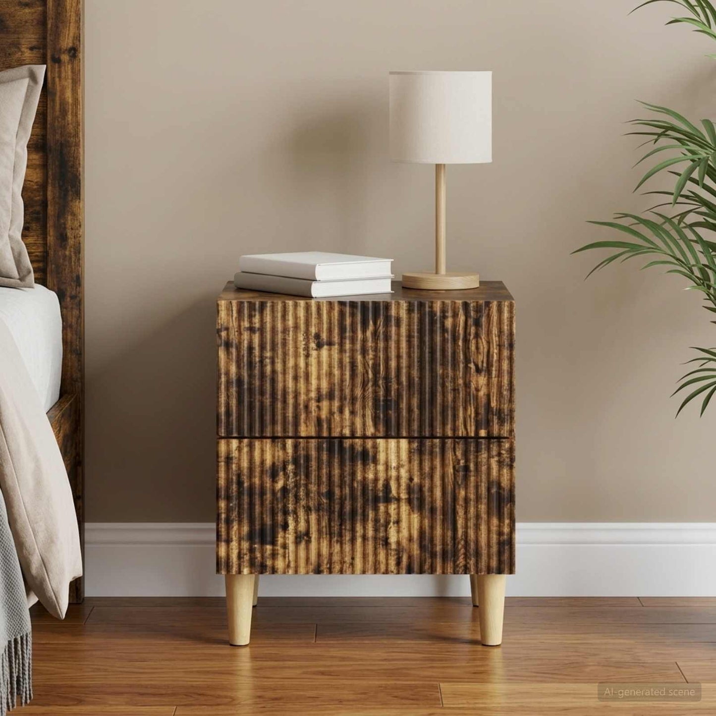 vidaXL Κομοδίνο Καπνισμένο Ξύλο Δρυός 43 x 34,5 x 48 εκ