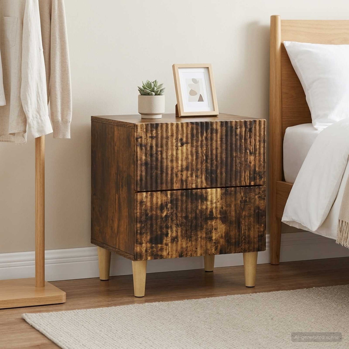 vidaXL Κομοδίνο 2 τεμ. Καπνισμένο Ξύλο Δρυός 43 x 34,5 x 48 εκ