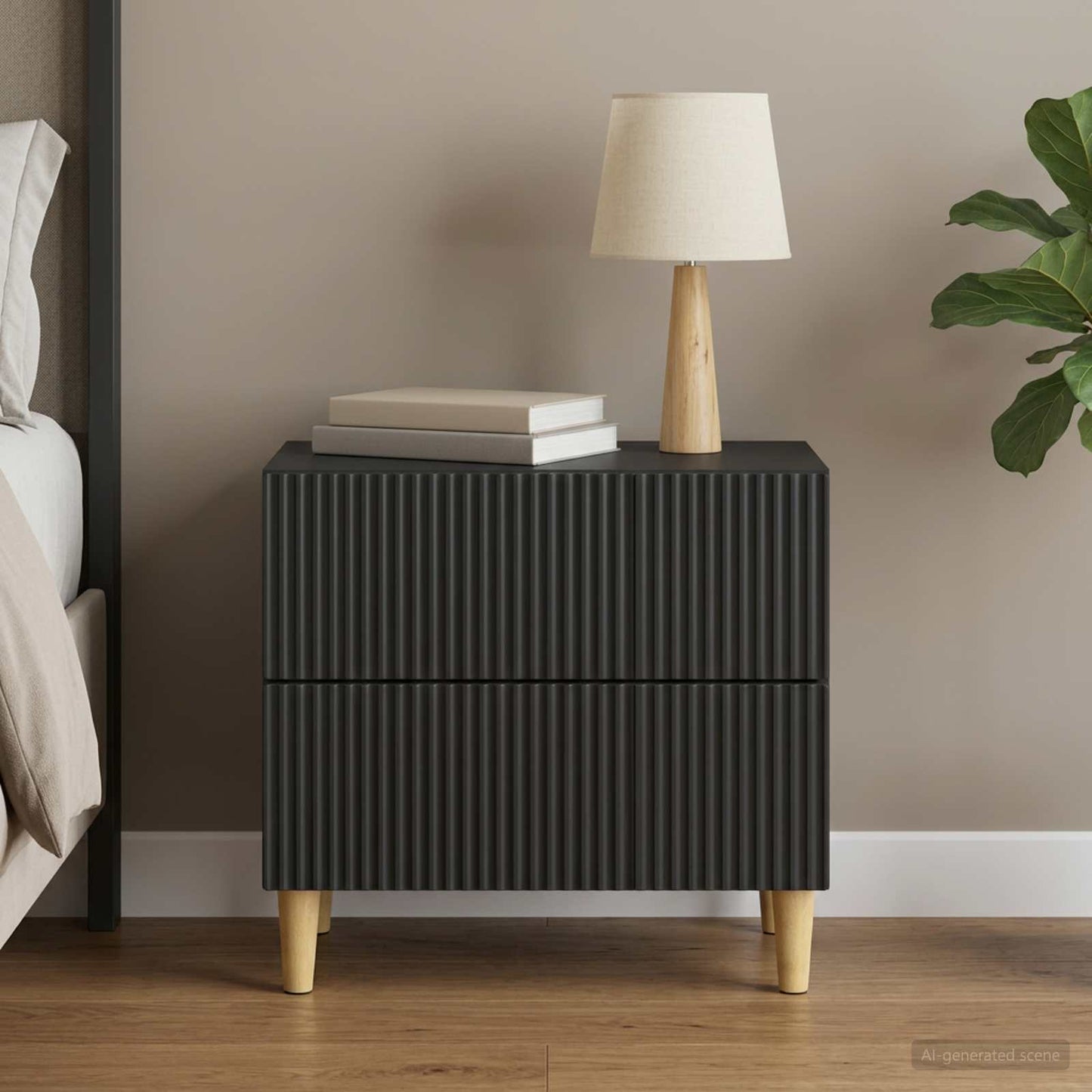 vidaXL Κομοδίνο με συρτάρι Μαύρο 62 x 34,5 x 48 εκ Επεξεργασμένο Ξύλο