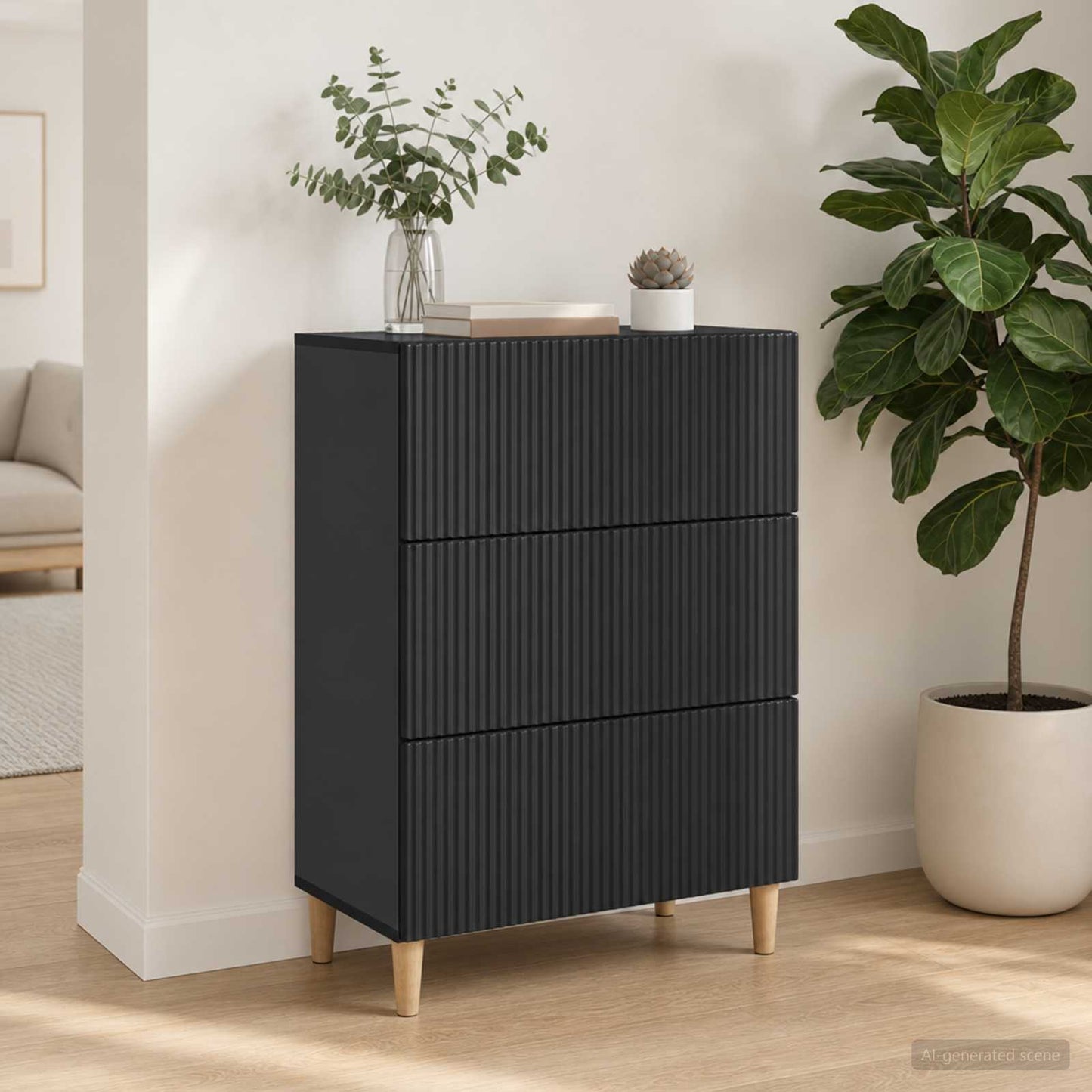 vidaXL Ντουλάπι με Συρτάρια 66 x 34,5 x 90 εκ Επεξεργασμένο Ξύλο Μαύρο