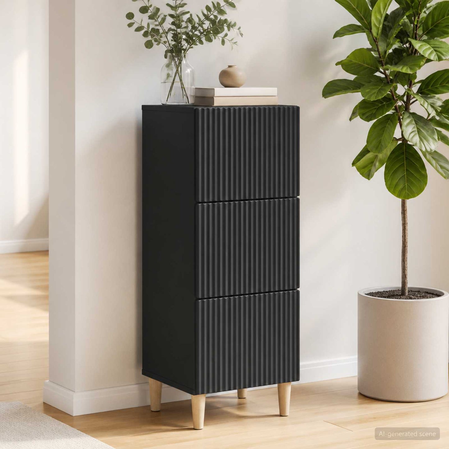 vidaXL Ντουλάπι με Συρτάρια Μαύρο 33 x 34,5 x 90 εκ Επεξεργασμένο Ξύλο