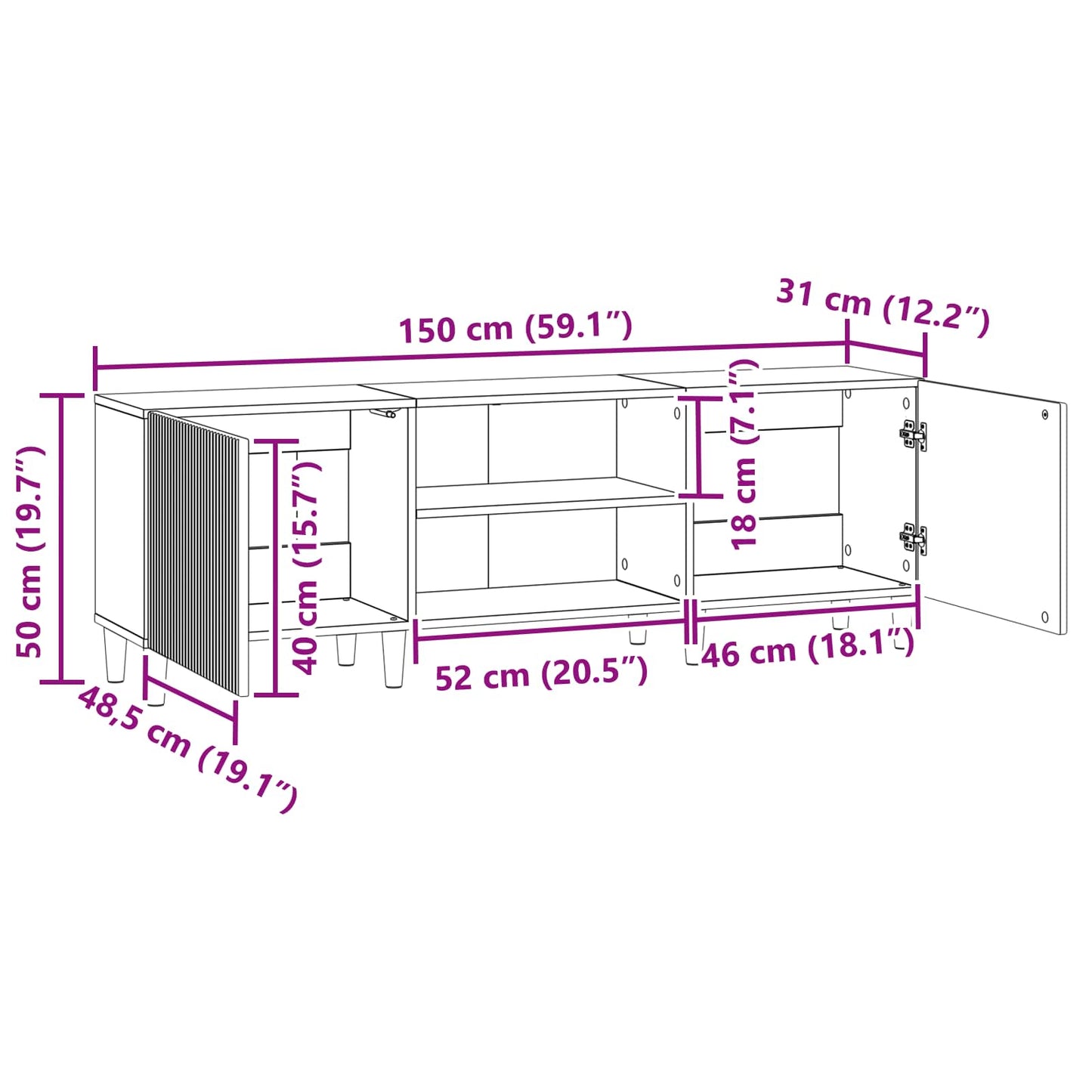 vidaXL Ντουλάπι TV Γκρι Sonoma 150 x 31 x 50 εκ. Επεξεργασμένο Ξύλο