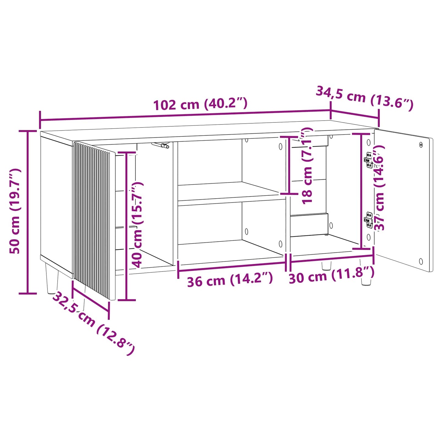 vidaXL Ντουλάπι TV Λευκό 102 x 34,5 x 50 εκ. Επεξεργασμένο Ξύλο