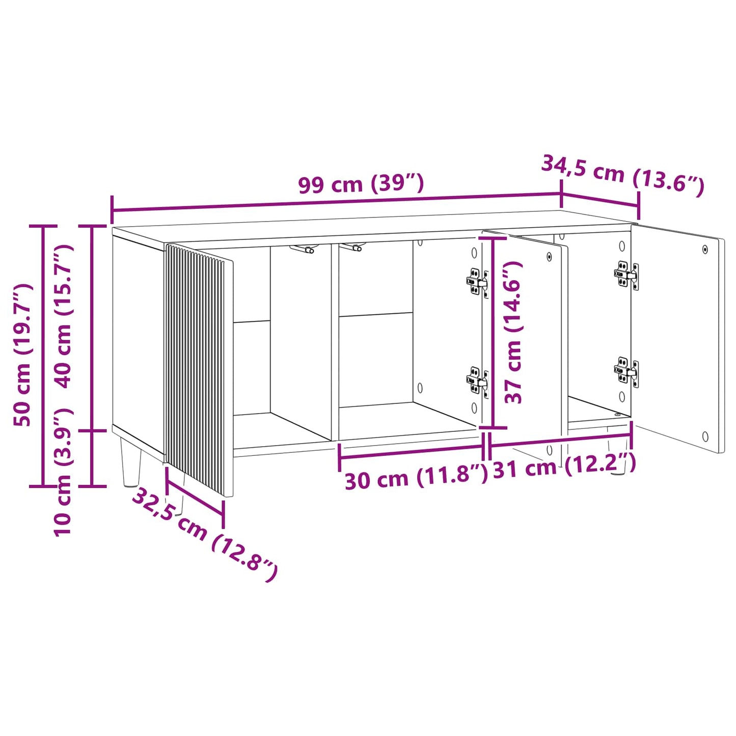 vidaXL Ντουλάπι TV Sonoma Δρυς 99 x 34,5 x 50 εκ. Επεξεργασμένο Ξύλο