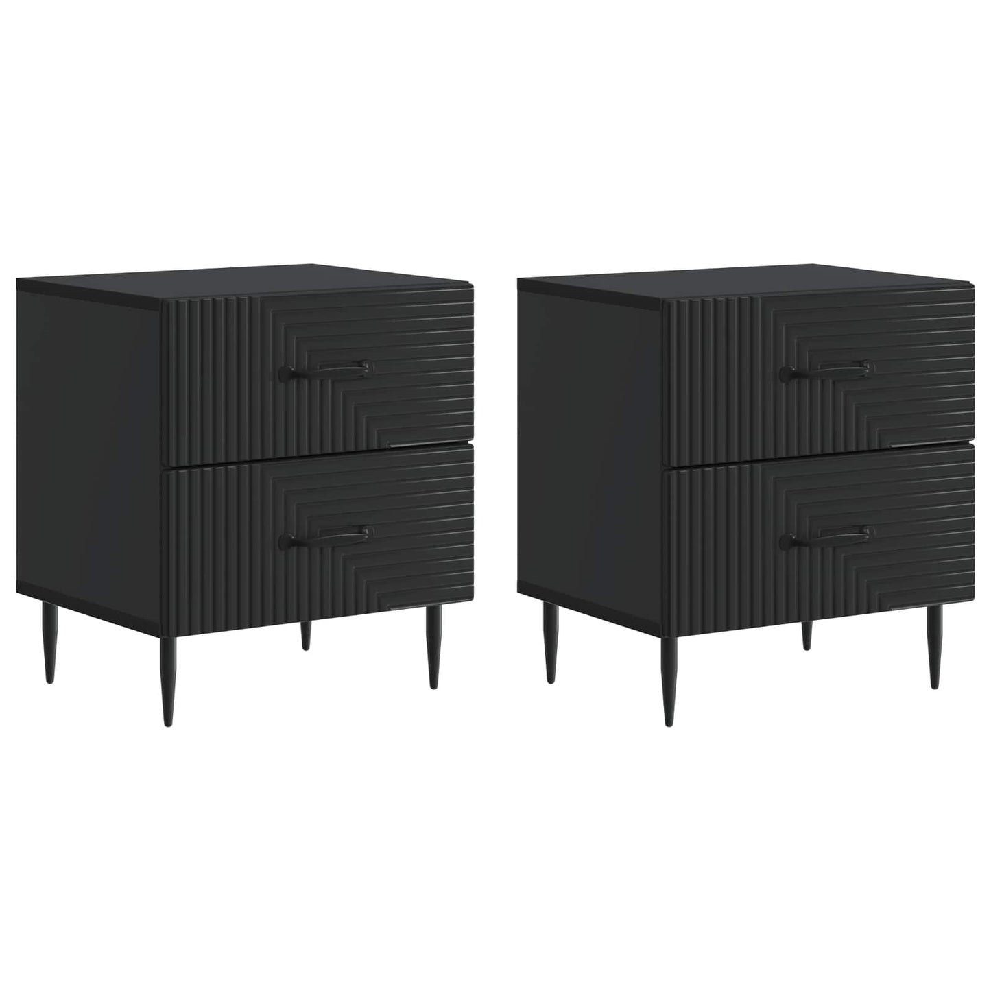 vidaXL Κομοδίνο 2 τμχ. Μαύρο 43 x 34,5 x 47,5 εκ Επεξεργασμένο Ξύλο