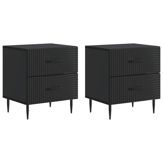 vidaXL Κομοδίνο 2 τμχ. Μαύρο 43 x 34,5 x 47,5 εκ Επεξεργασμένο Ξύλο