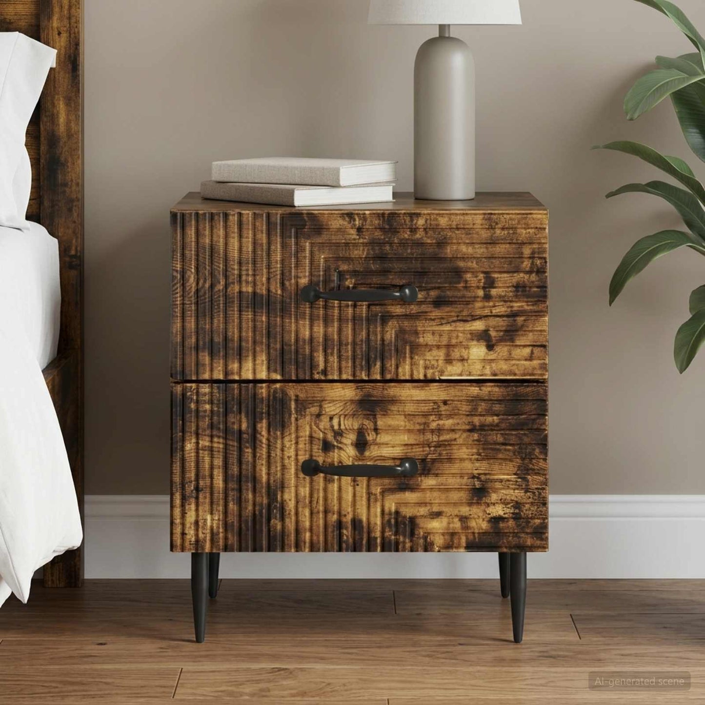 vidaXL Κομοδίνο Καπνισμένο Ξύλο Δρυός 43 x 34,5 x 47,5 εκ