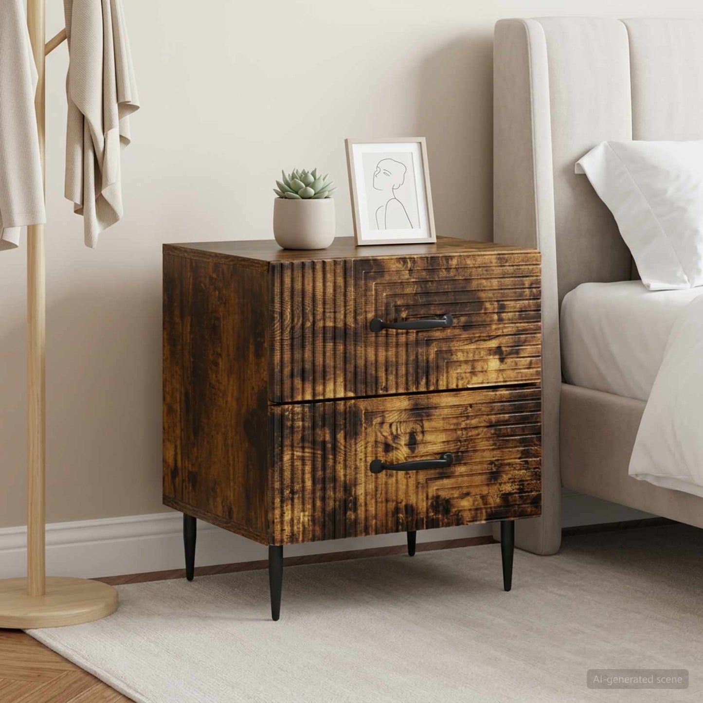 vidaXL Κομοδίνο 2 τμχ. Καπνισμένο Ξύλο Δρυός 43 x 34,5 x 47,5 εκ