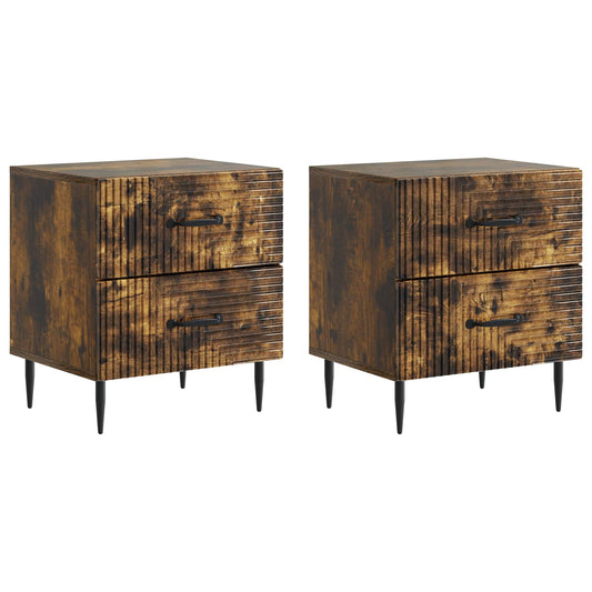 vidaXL Κομοδίνο 2 τεμ. Καπνισμένο Ξύλο Δρυός 43 x 34,5 x 47,5 εκ