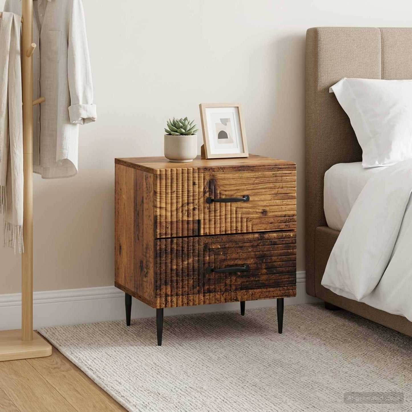vidaXL Κομοδίνο 2 τμχ. Παλαιωμένο ξύλο 43 x 34,5 x 47,5 εκ