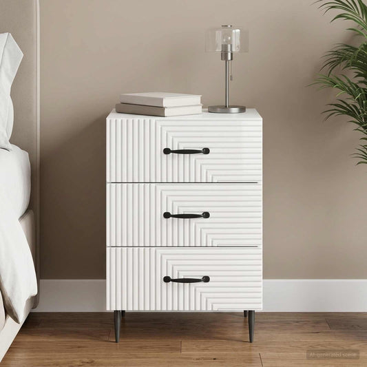 vidaXL Κομοδίνο Γυαλιστερό Λευκό 43 x 41 x 66,5 εκ. Επεξεργασμένο Ξύλο