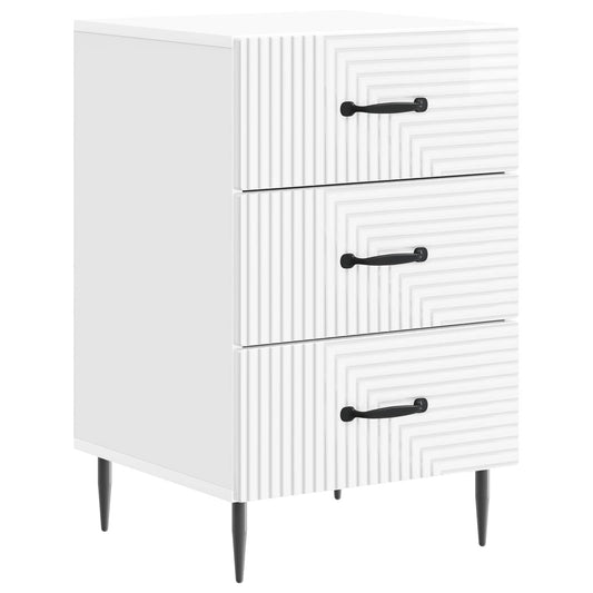 vidaXL Κομοδίνο Γυαλιστερό Λευκό 43 x 41 x 66,5 εκ. Επεξεργασμένο Ξύλο
