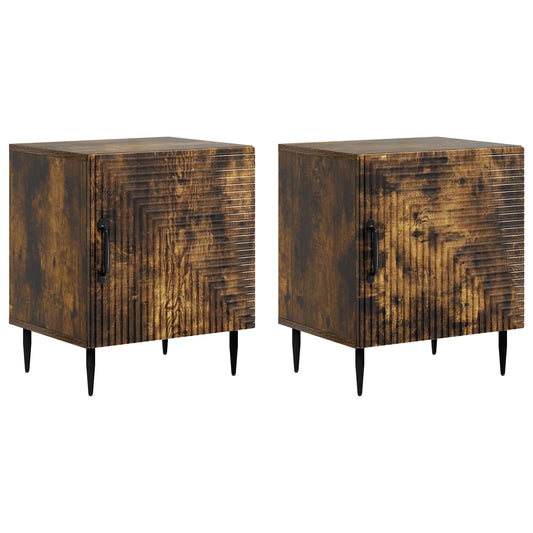 vidaXL Κομοδίνο 2 τμχ. Καπνισμένο Ξύλο Δρυός 43 x 34,5 x 50 εκ