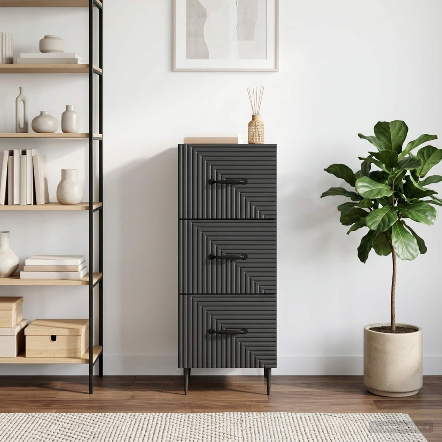 vidaXL Ντουλάπι με Συρτάρια Μαύρο 33 x 34,5 x 89,5 εκ