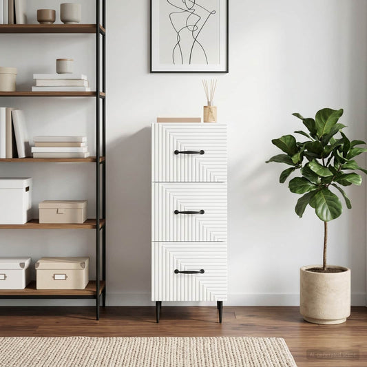 vidaXL Ντουλάπι με Συρτάρια Γυαλιστερό Λευκό 33 x 34,5 x 89,5 εκ