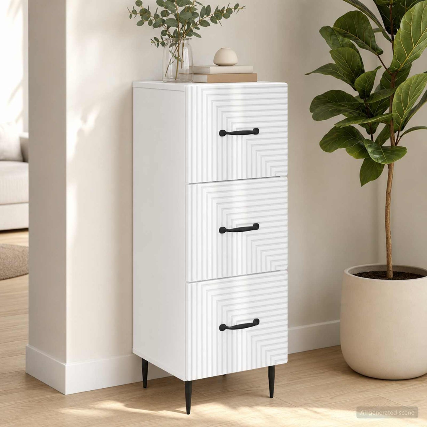 vidaXL Ντουλάπι με Συρτάρια Γυαλιστερό Λευκό 33 x 34,5 x 89,5 εκ