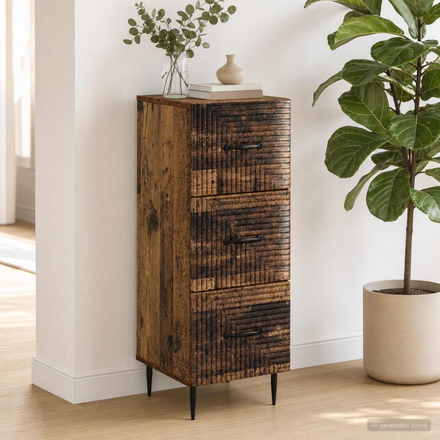vidaXL Ντουλάπι με Συρτάρια Παλαιωμένο ξύλο 33 x 34,5 x 89,5 εκ