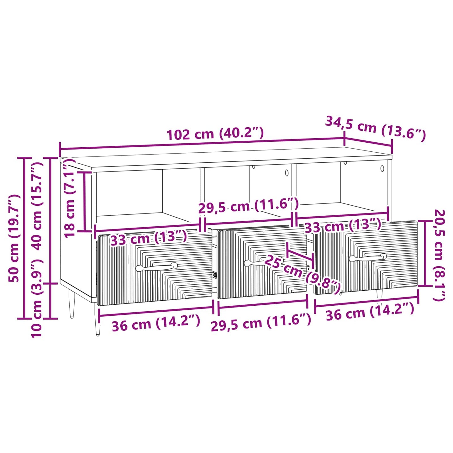 vidaXL Ντουλάπι TV Μαύρο 102 x 34,5 x 50 εκ. Επεξεργασμένο Ξύλο