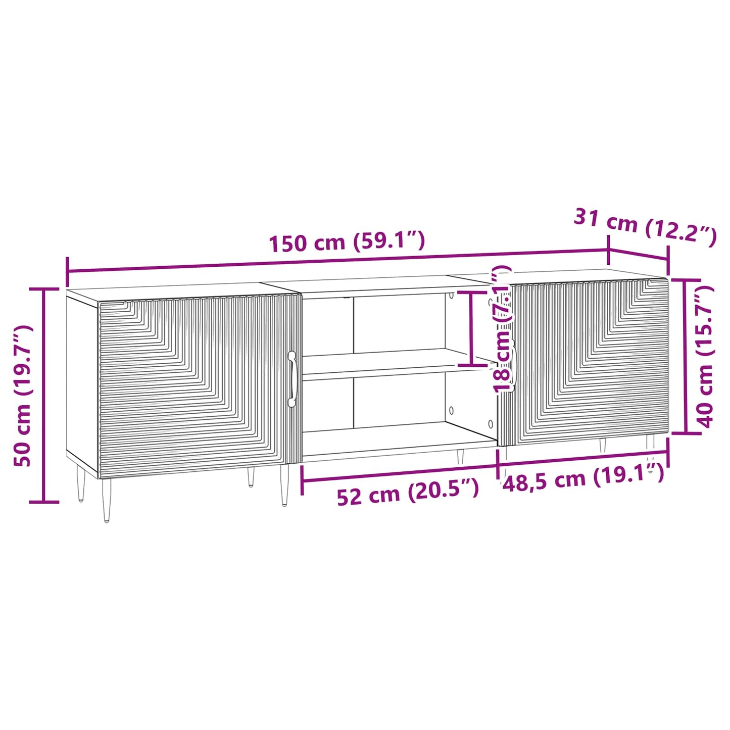 vidaXL Ντουλάπι TV Καπνισμένο Ξύλο Δρυός 150 x 31 x 50 εκ.