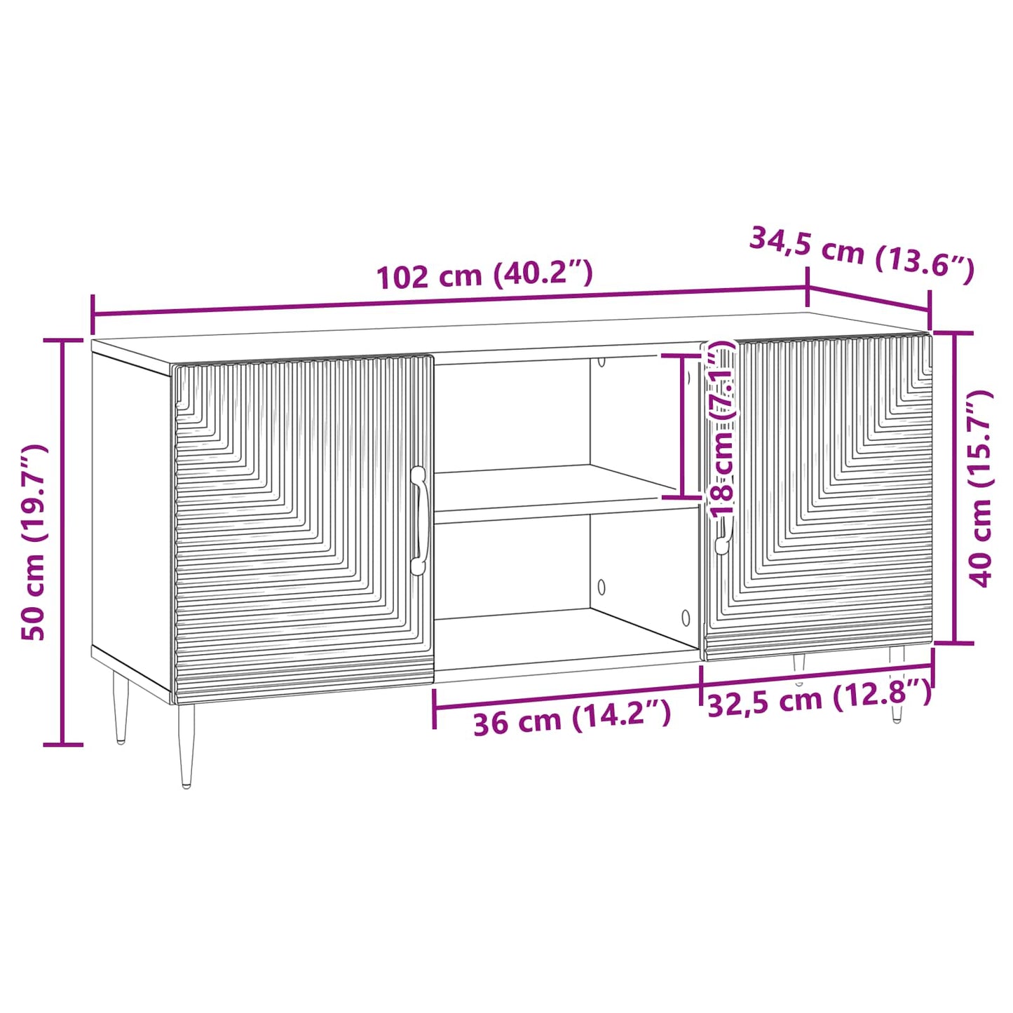 vidaXL Ντουλάπι TV Artisan Δρυς 102 x 34,5 x 50 εκ. Επεξεργασμένο Ξύλο