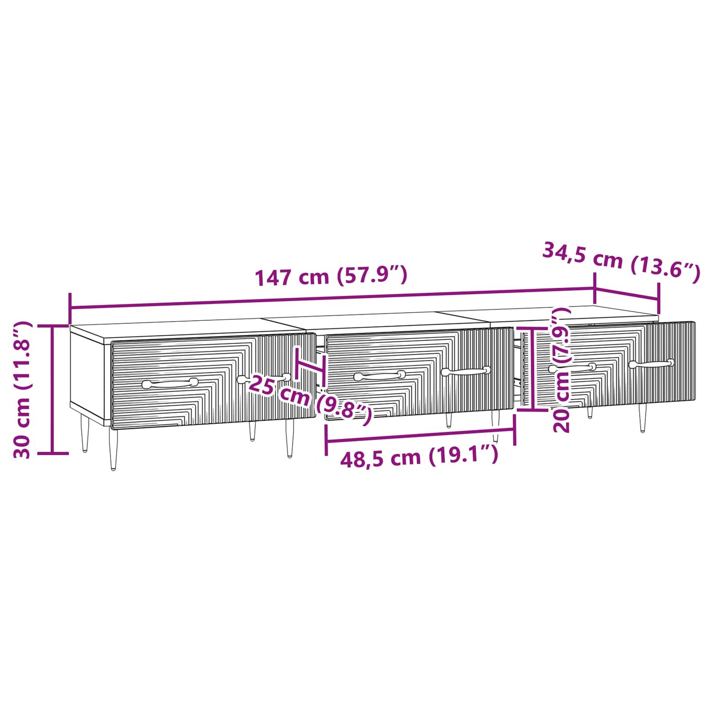 vidaXL Ντουλάπι TV Λευκό 147 x 34,5 x 30 εκ Επεξεργασμένο Ξύλο