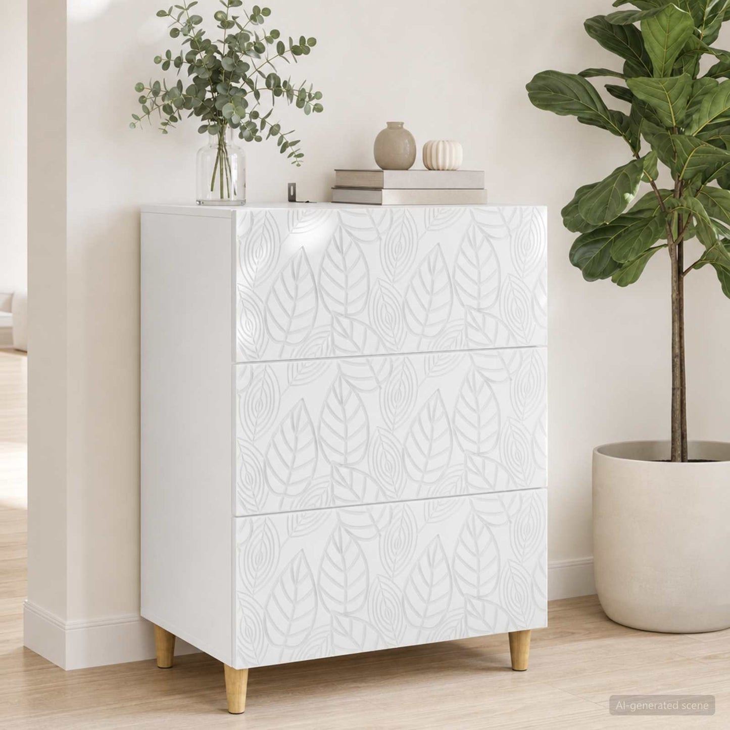 vidaXL Ντουλάπι με Συρτάρια Λευκό 66 x 34,5 x 90 εκ Επεξεργασμένο Ξύλο