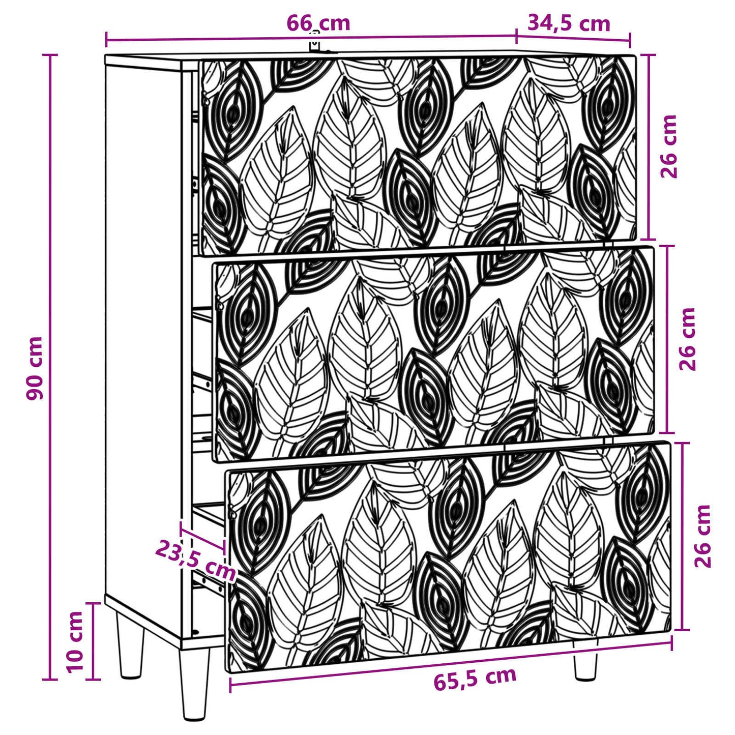 vidaXL Ντουλάπι με Συρτάρια Λευκό 66 x 34,5 x 90 εκ Επεξεργασμένο Ξύλο