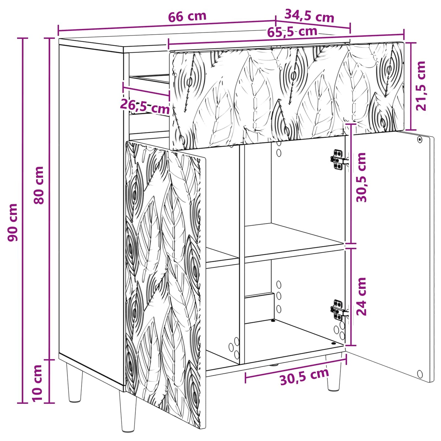 vidaXL Πλαϊνό γραφείο Artisan Δρυς 66 x 34,5 x 90 εκ