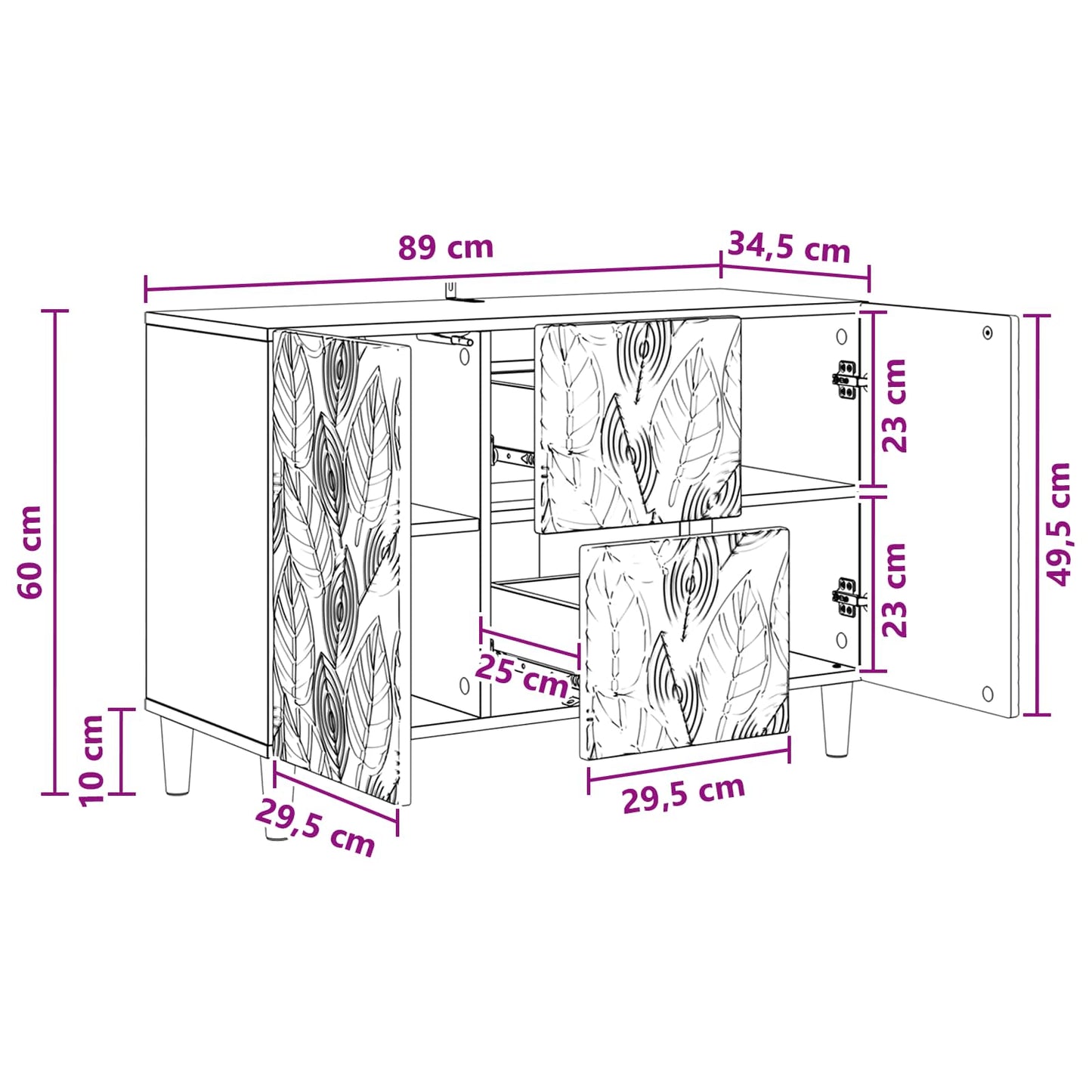 vidaXL Πλαϊνό γραφείο Μαύρο 89 x 34,5 x 60 εκ. Επεξεργασμένο Ξύλο