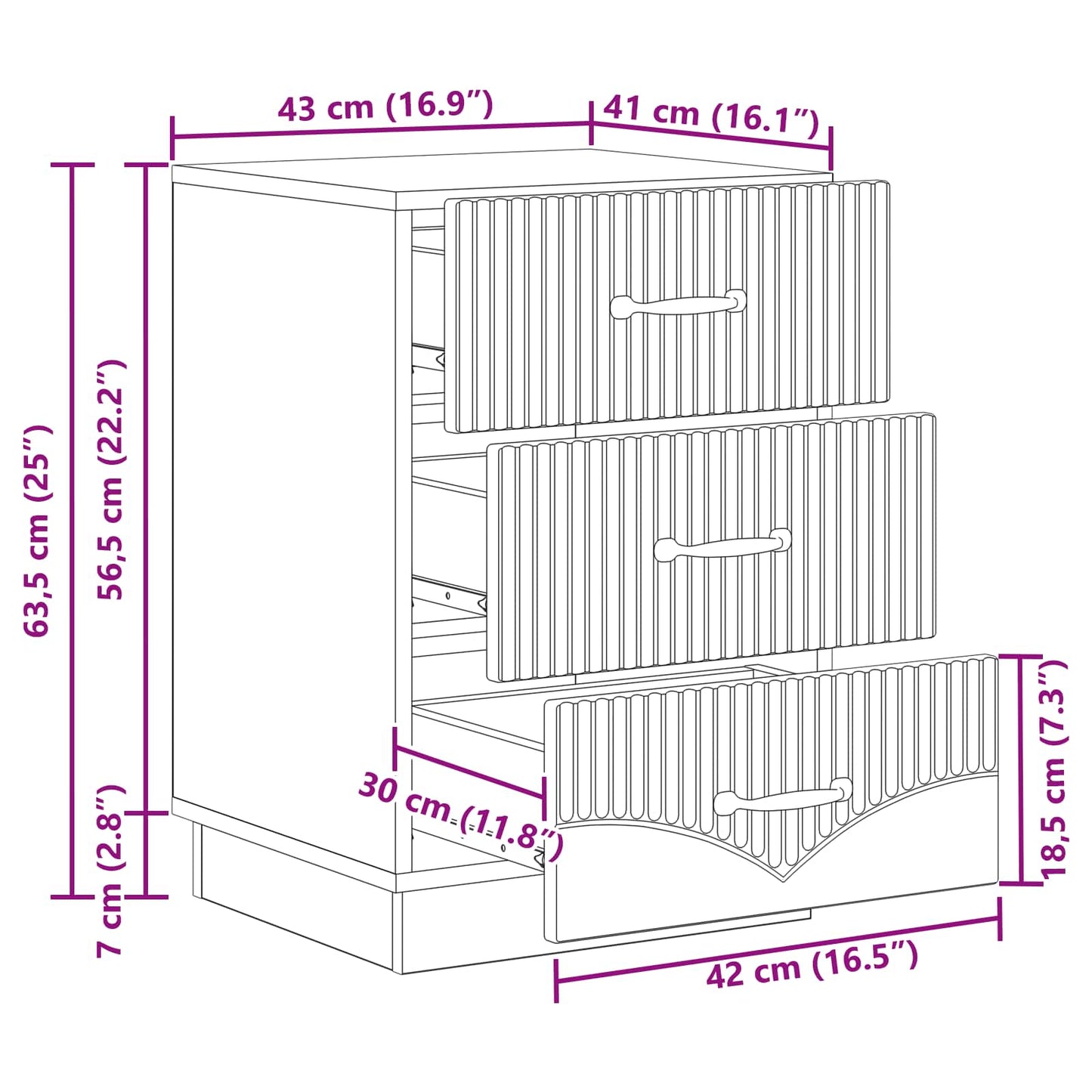 vidaXL Κομοδίνο Παλαιωμένο ξύλο 43 x 41 x 63,5 εκ. Επεξεργασμένο Ξύλο