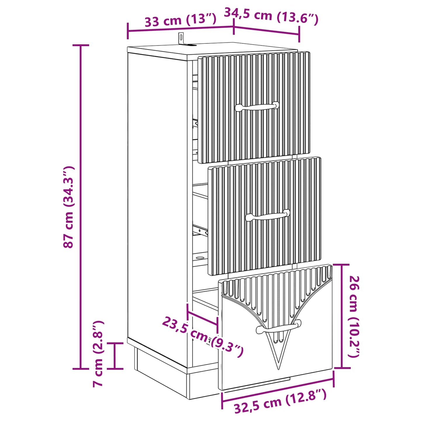 vidaXL Ντουλάπι με Συρτάρια 33 x 34,5 x 87 εκ. Επεξεργασμένο Ξύλο
