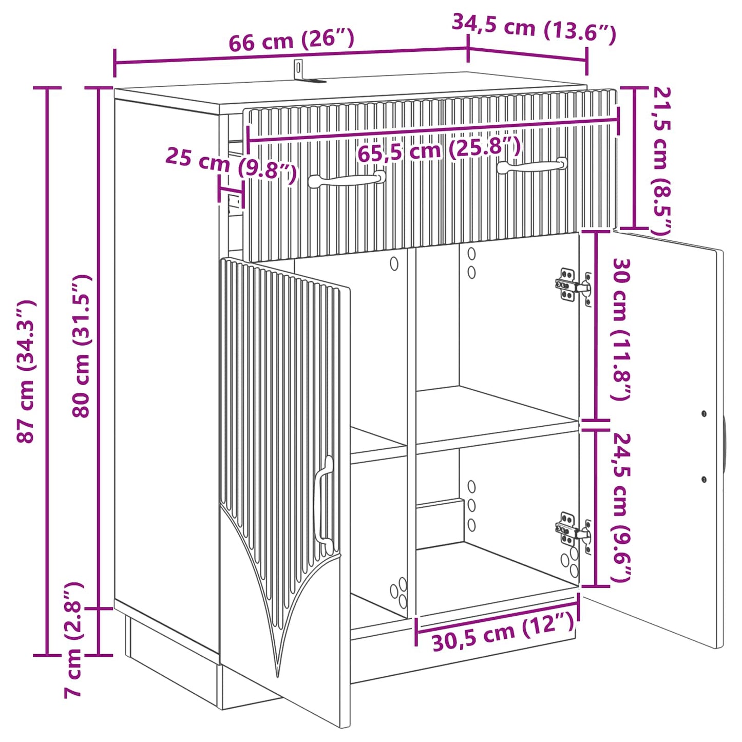 vidaXL Πλαϊνό γραφείο Λευκό 66 x 34,5 x 87 εκ. Επεξεργασμένο Ξύλο